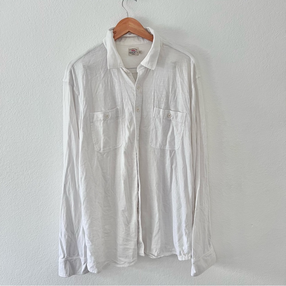 Faherty White Sunwashed Double Pocket Knit Button Down Shirt Sz XXL - Picture 2 of 5